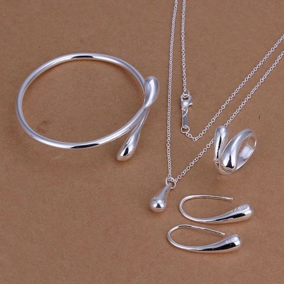 S925 Sterling Silver Water Drop Jewelry Set - Picture 3 of 6